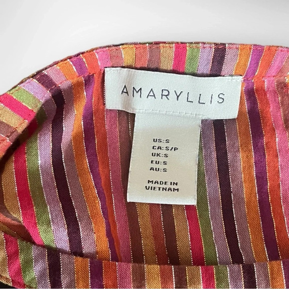 AMARYLLIS Women's Colorful Striped Long Sleeve Top With Pom Pom Trim Small | EUC - Picture 5 of 5